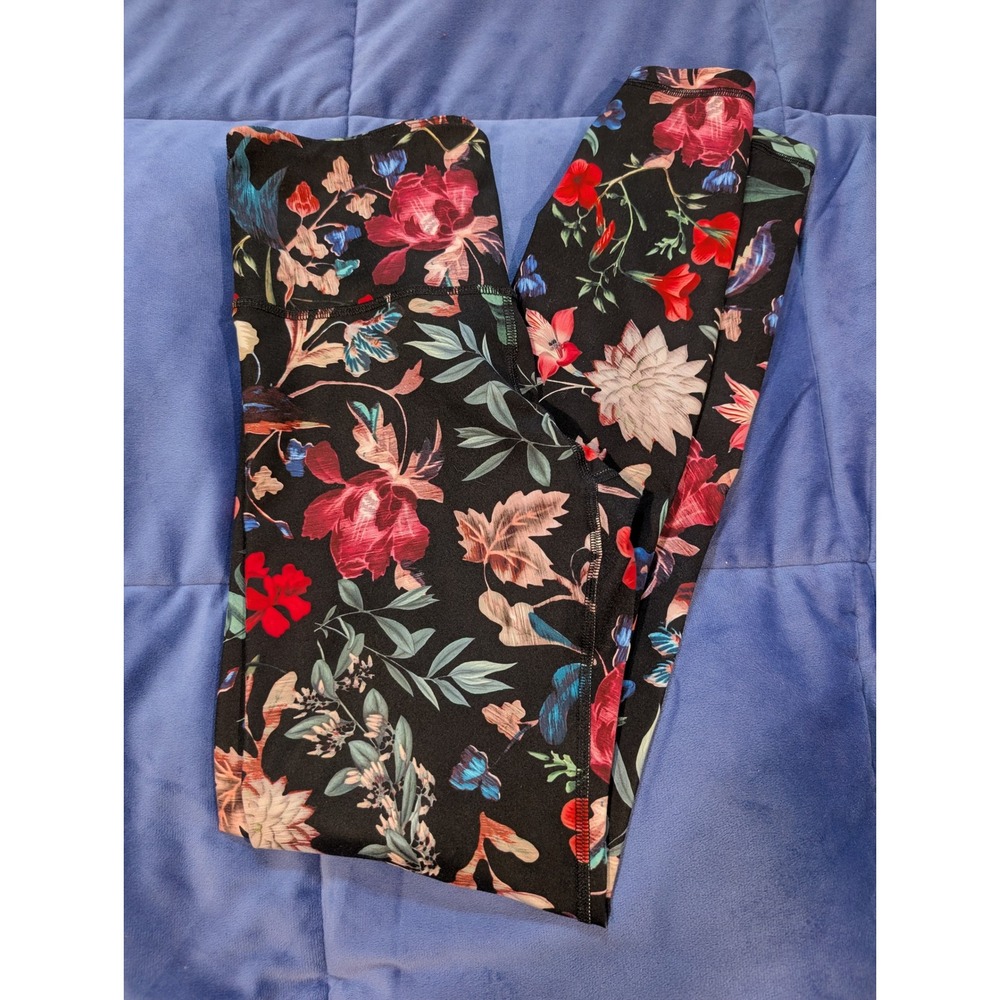 Old Navy Active Leggings Womens Small Black Floral Go-Dry High Rise Yoga‎ Pants